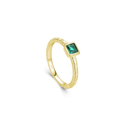 Green CZ Stone Δαχτυλίδι Επιχρυσωμένο Από Ασήμι 925