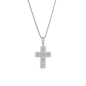 Baguette Cross Pendant Ασημί Από Ορείχαλκο