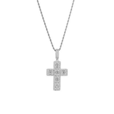 Baguette Cross Pendant Ασημί Από Ορείχαλκο