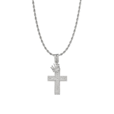 Crown Cross Pendant Ασημί Από Ορείχαλκο