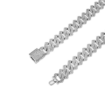 Iced Prong Chain 15mm Ασημί Από Ορείχαλκο